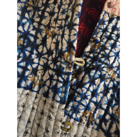 Reversible Quilted Jacket Mandarin Collar Fabric Buttons w Loops WM SZ M Colors! - Picture 5 of 10